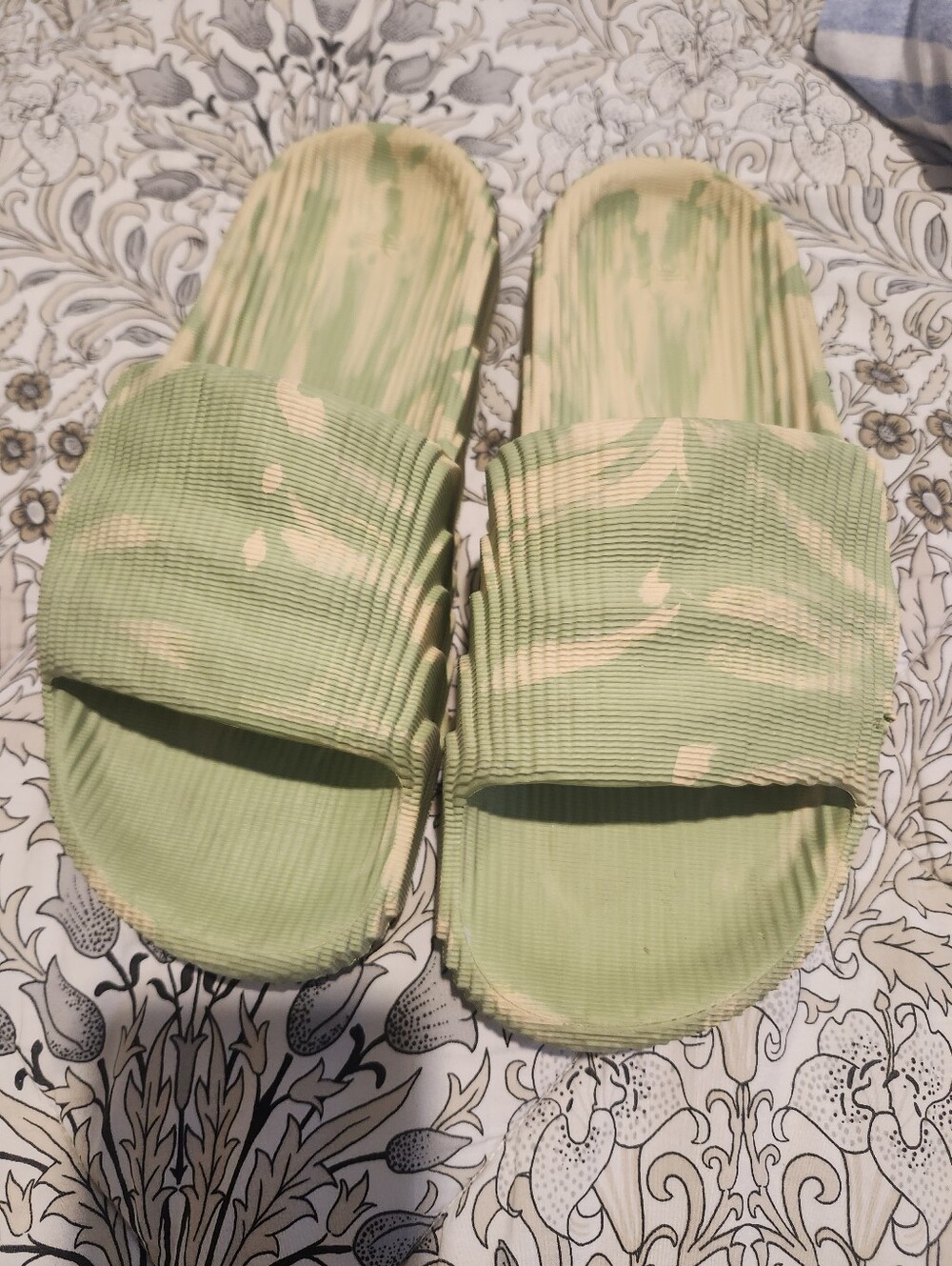 adidas Soft Foam Sandals in Pale Yellow & Light Green